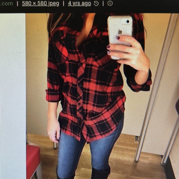 Ladies Red and Black Plaid Shirt-Size XL - Picture 2 of 8